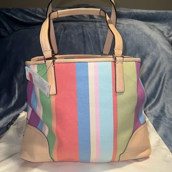 Coach striped canvas and leather shoulder bag - Picture 2 of 6